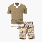 Ensemble Polo et Shorts Cargo pour Hommes, coloris Beige