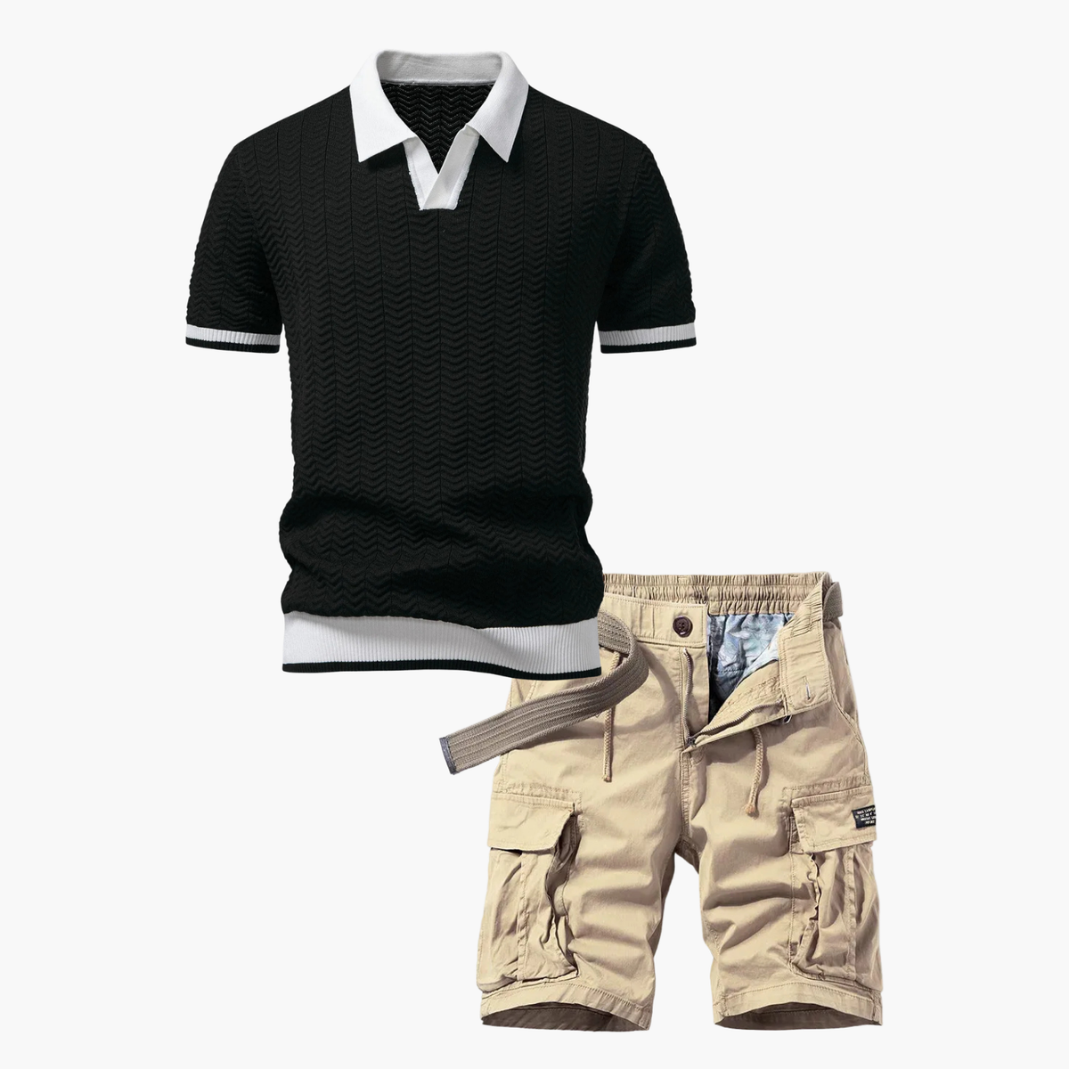 Ensemble Polo et Shorts Cargo pour Hommes, coloris Noir
