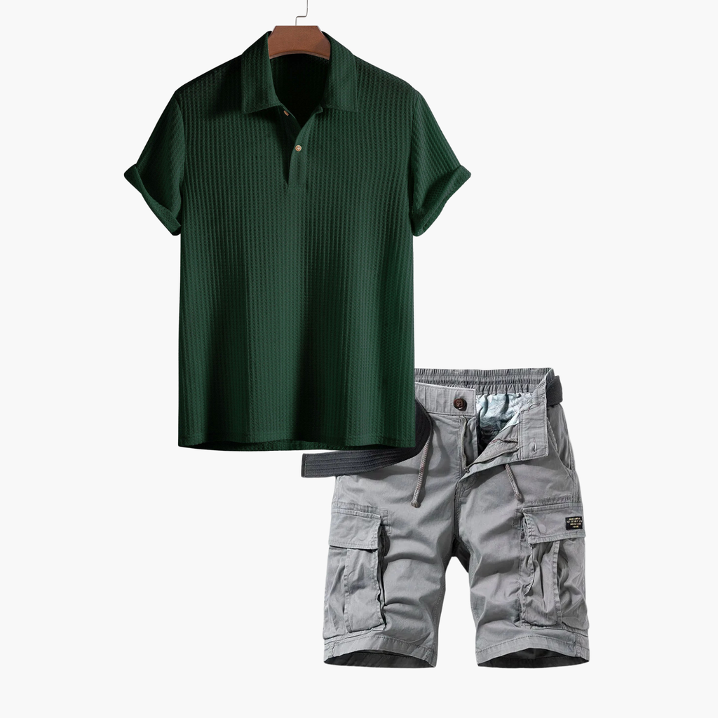 Ensemble polo nid d'abeille et shorts cargo hommes, coloris Vert