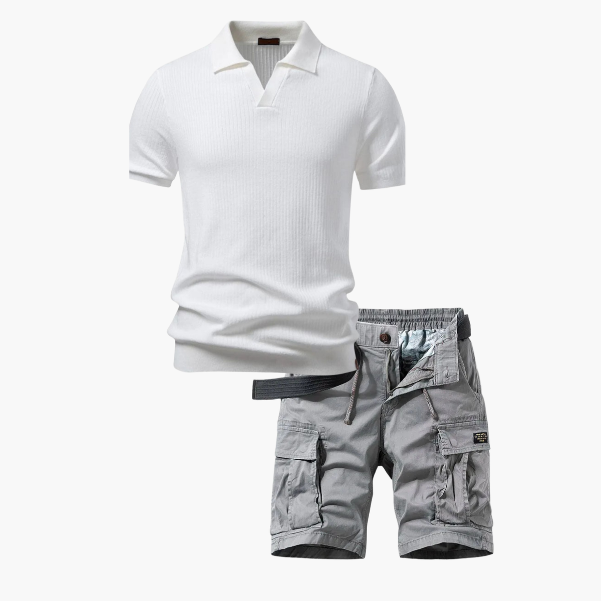 Ensemble Polo Ridé et Shorts Cargo pour Hommes, coloris Blanc