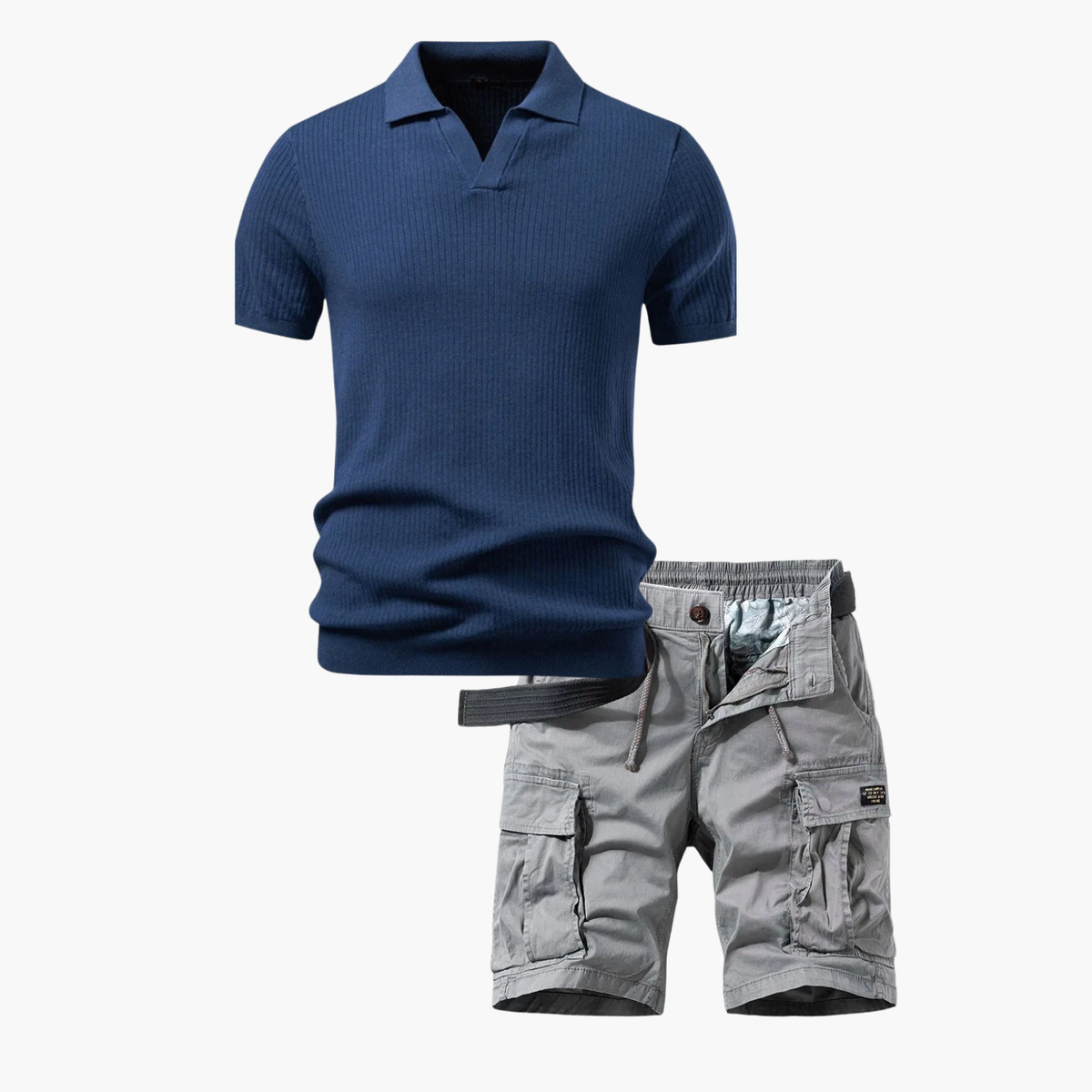 Ensemble Polo Ridé et Shorts Cargo pour Hommes, coloris Bleu