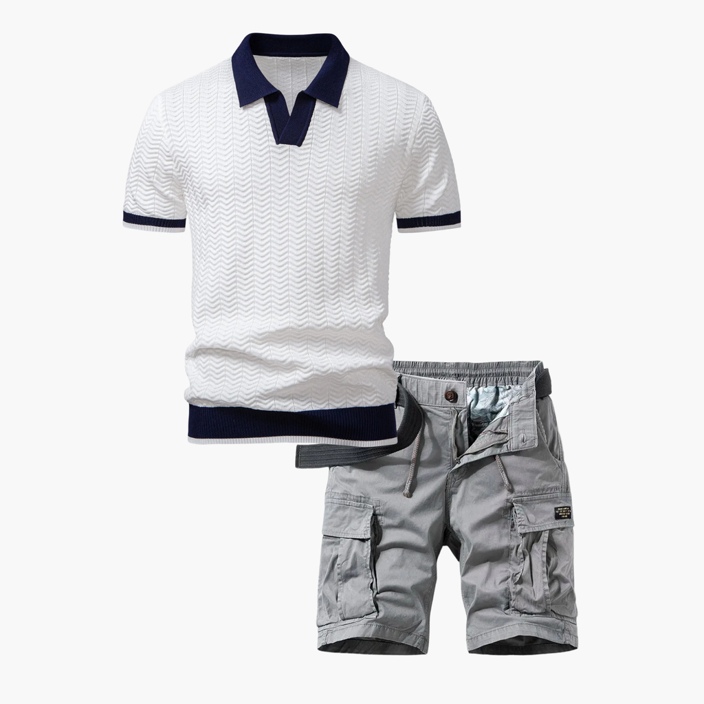 Ensemble polo texturé et short cargo homme, coloris Blanc