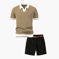 Ensemble Polo Texturé Homme et Short, coloris Beige