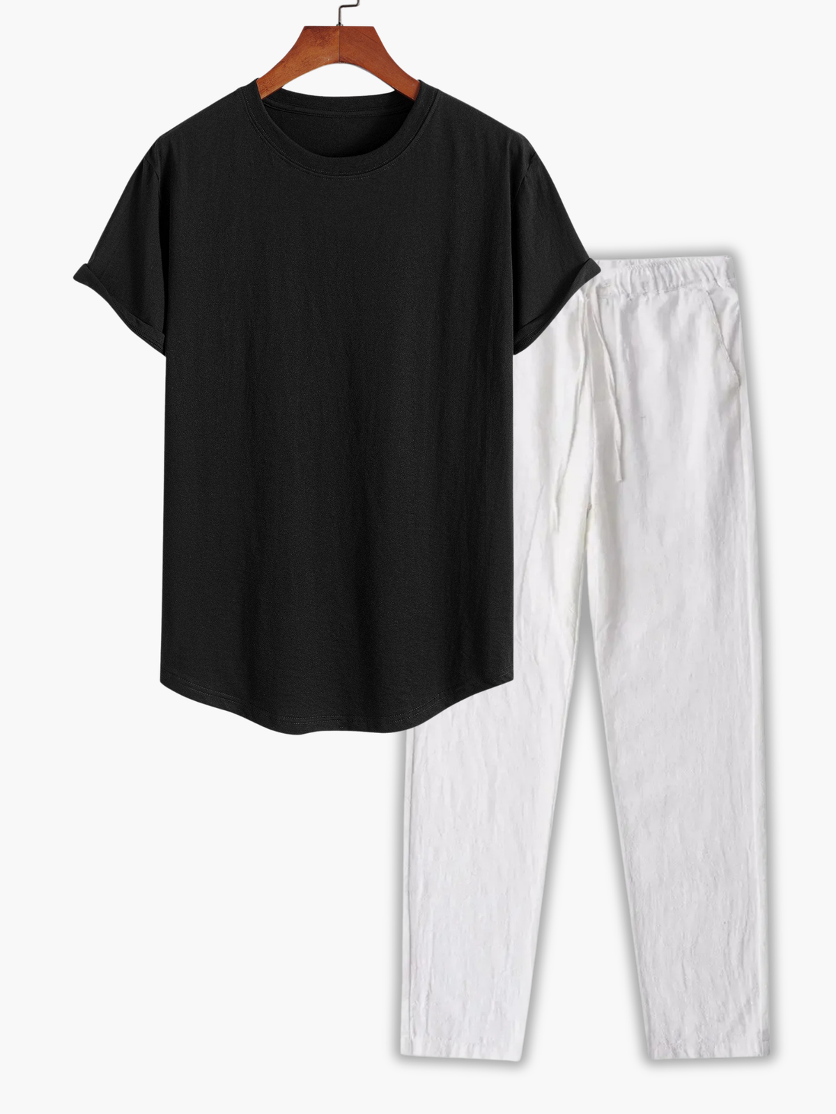 Ensemble T-shirt à col rond et pantalon, coloris Noir