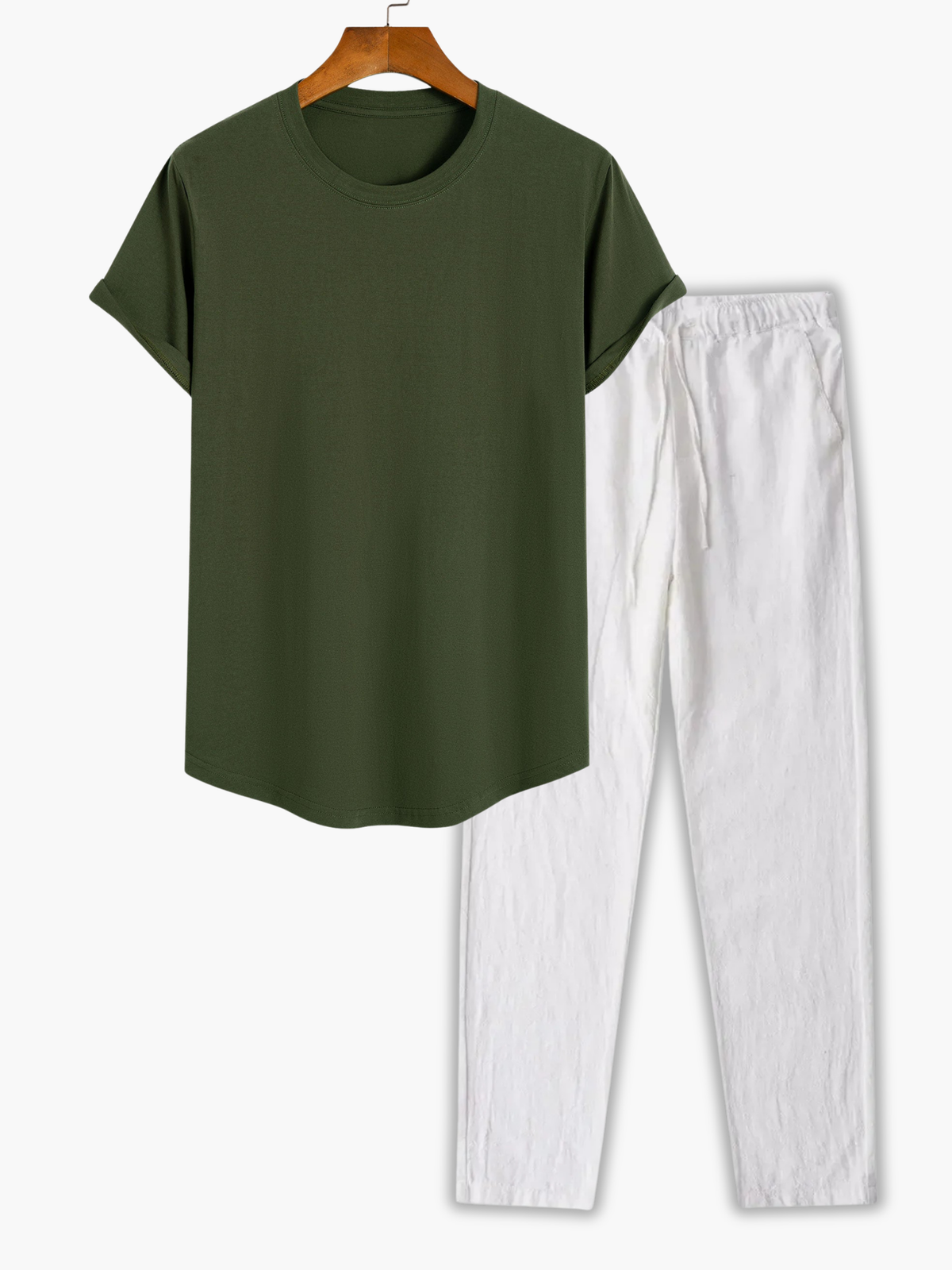 Ensemble T-shirt à col rond et pantalon, coloris Vert armée