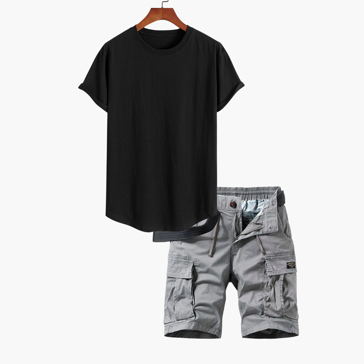 Ensemble T-shirt et Short Cargo Homme, coloris Noir