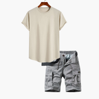 Ensemble T-shirt et Short Cargo Homme, coloris Beige