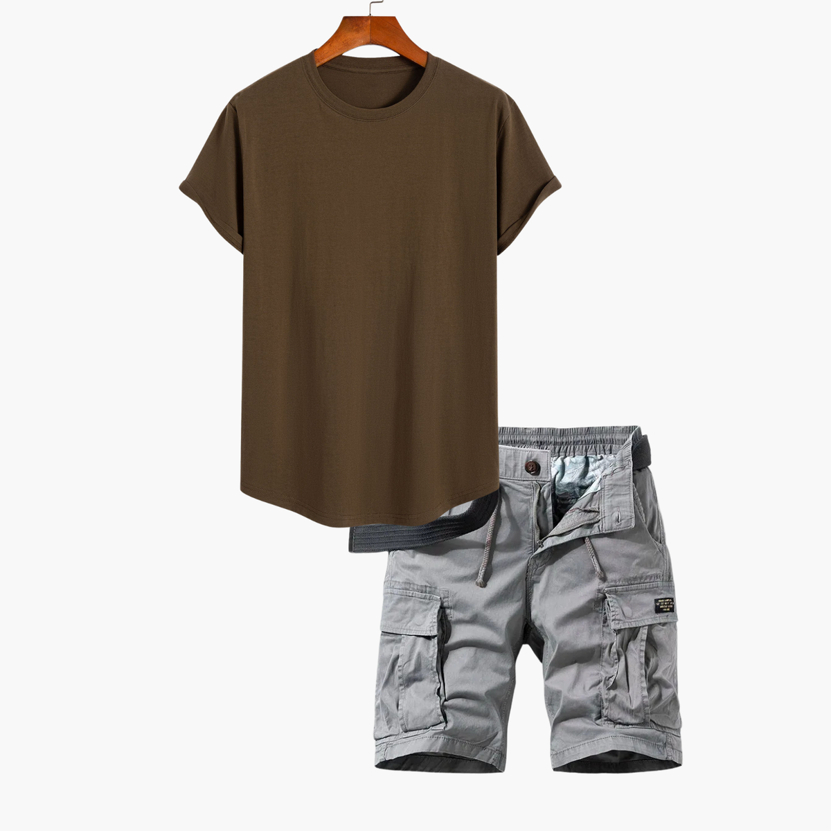 Ensemble T-shirt et Short Cargo Homme, coloris Marron