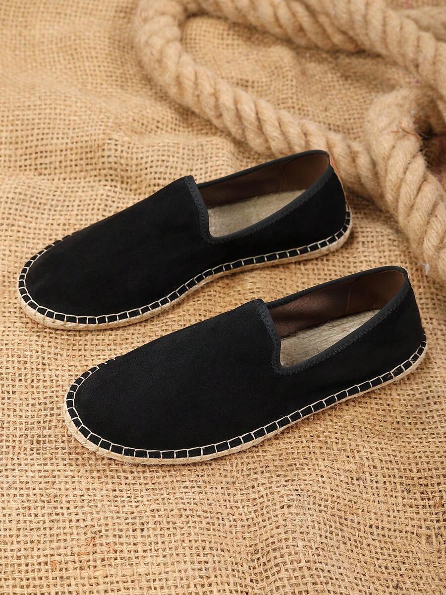 Espadrilles homme à enfiler semelle plate, coloris Noir