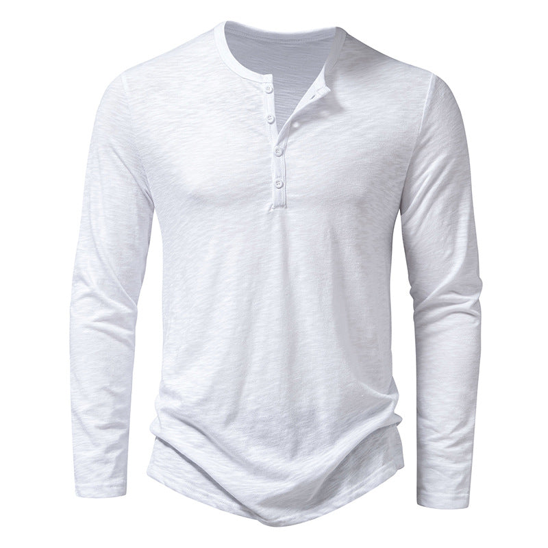 T-shirt Henley Décontracté à Manches Longues Homme, coloris Blanc