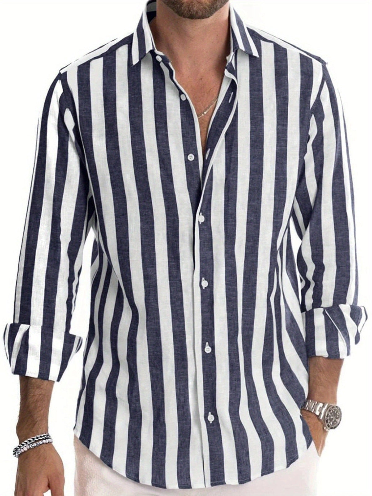 Chemise rayée pour homme, coloris Bleu saphir