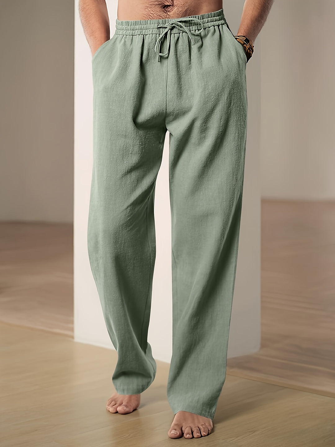 Pantalon détente homme en lin, coloris Vert