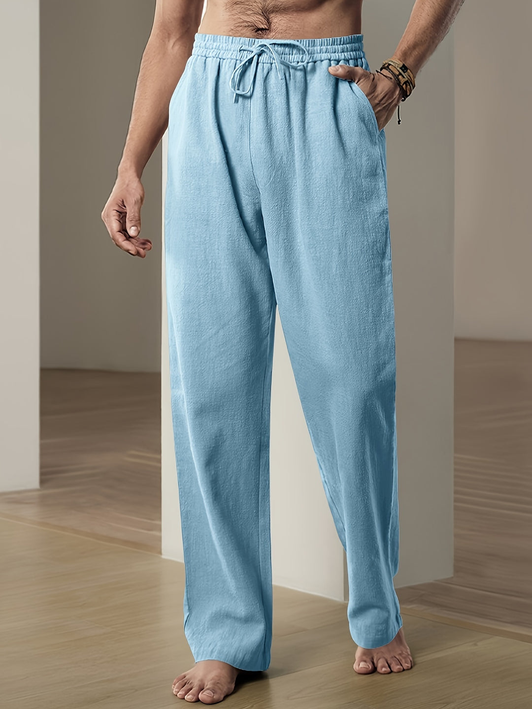 Pantalon détente homme en lin, coloris Bleu