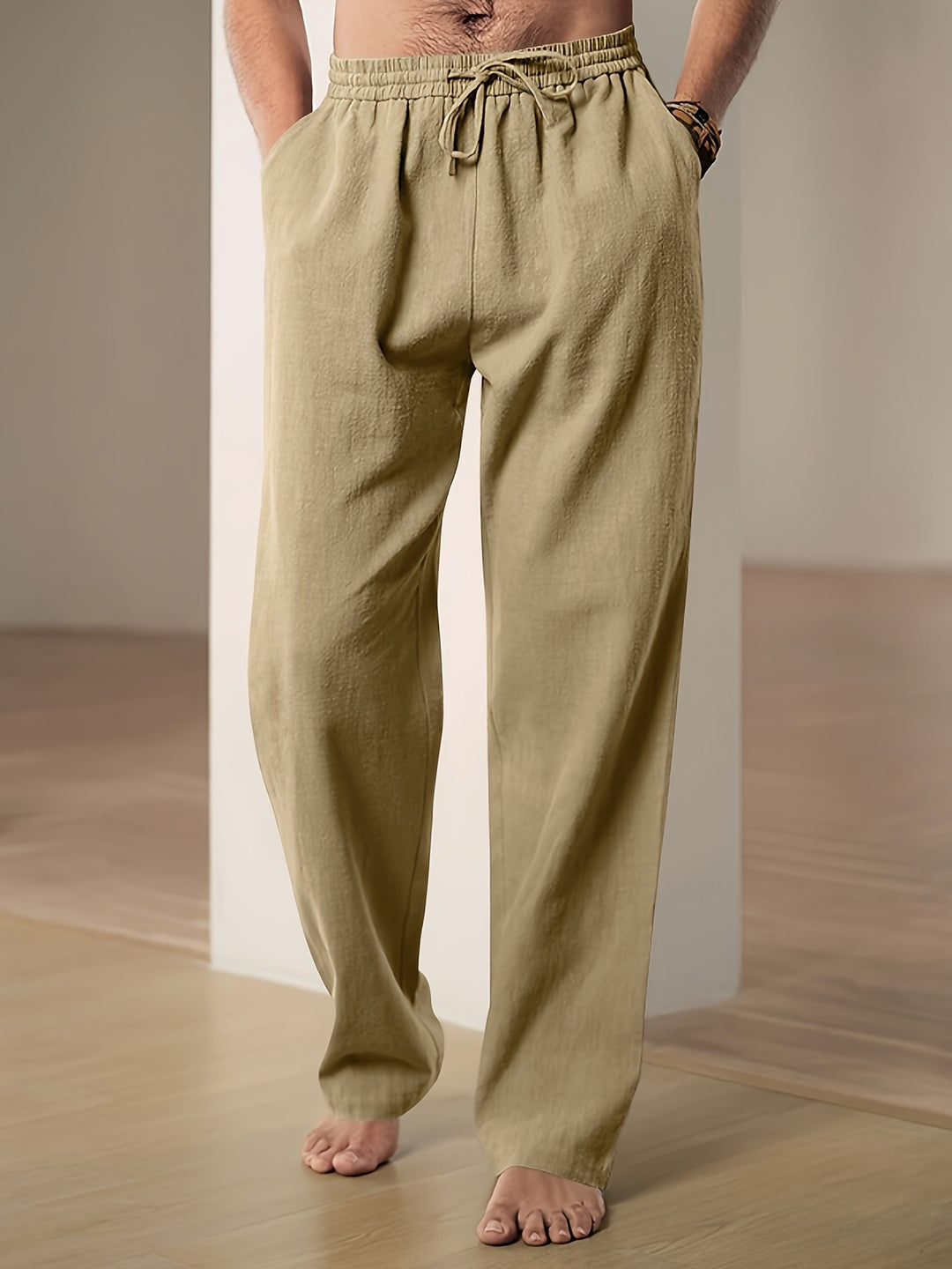 Pantalon détente homme en lin, coloris Kaki