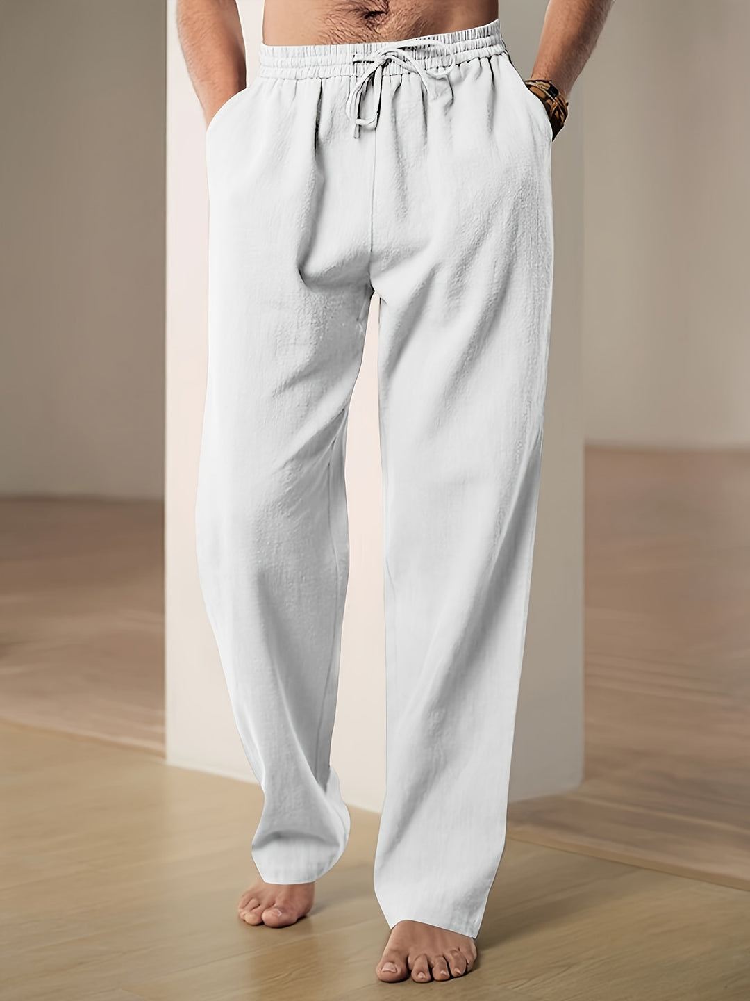 Pantalon détente homme en lin, coloris Blanc