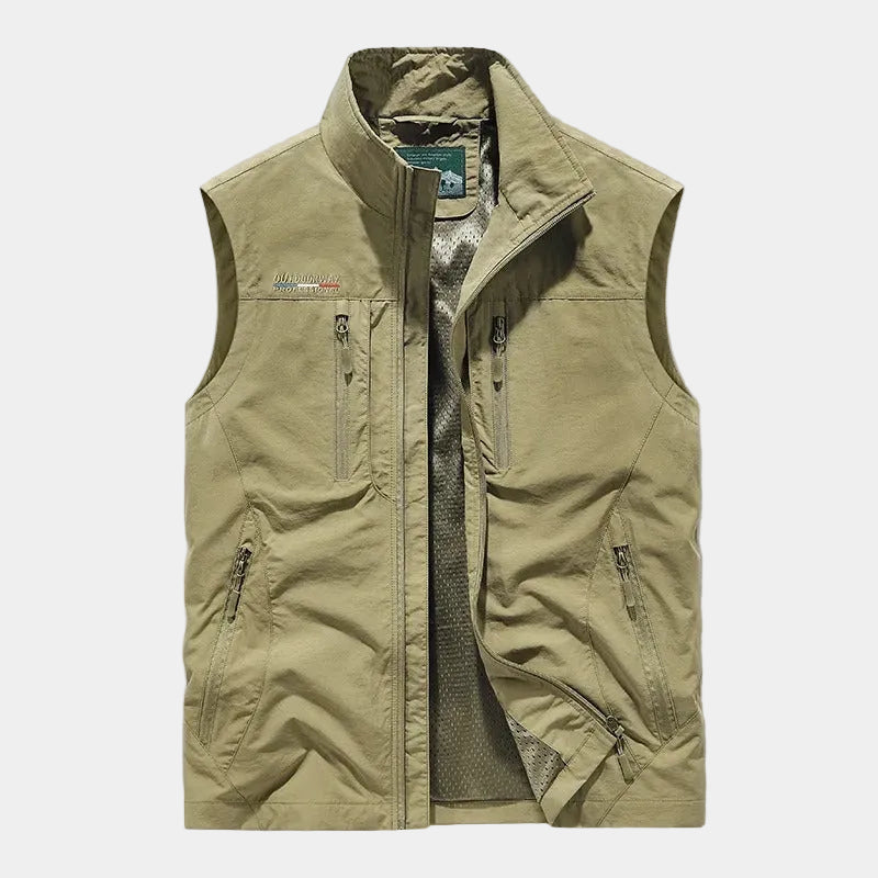 Gilet homme zippé col montant, coloris Kaki