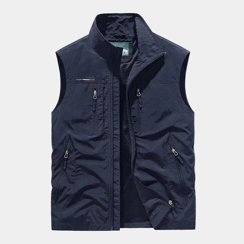 Gilet homme zippé col montant, coloris Bleu marine