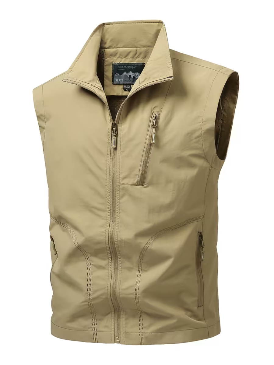 Gilet utilitaire zippé pour hommes, coloris Kaki