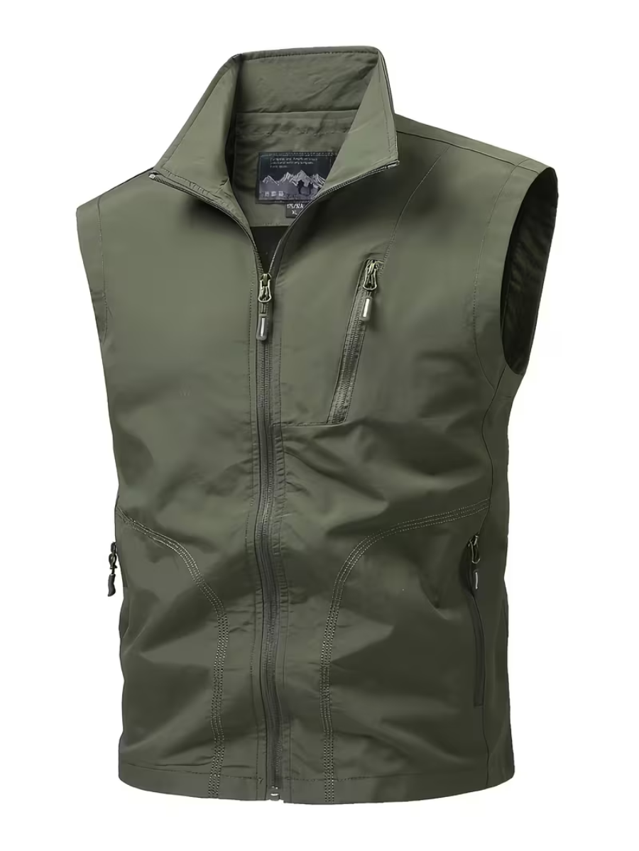 Gilet utilitaire zippé pour hommes, coloris Vert armée