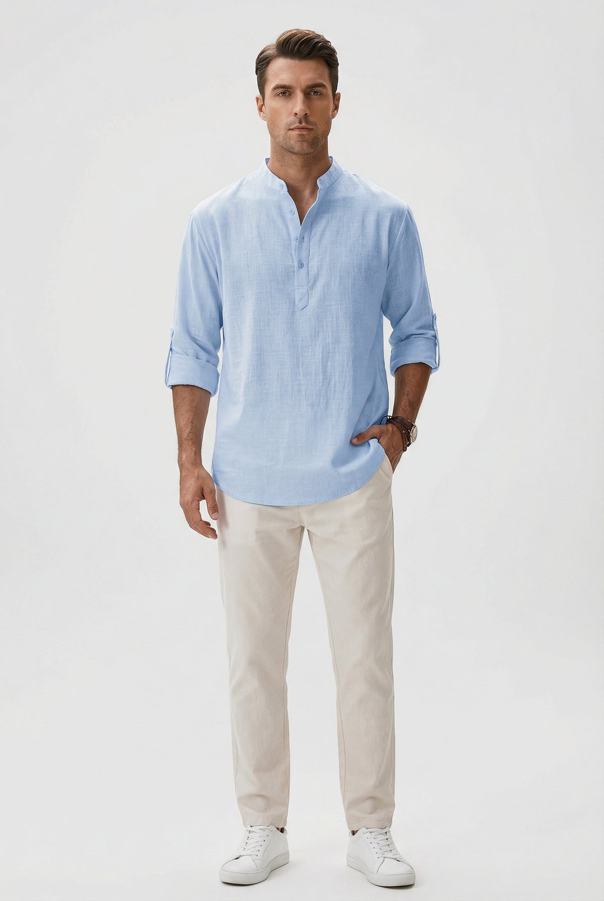 Chemise d’Été Homme en Lin, coloris Bleu clair