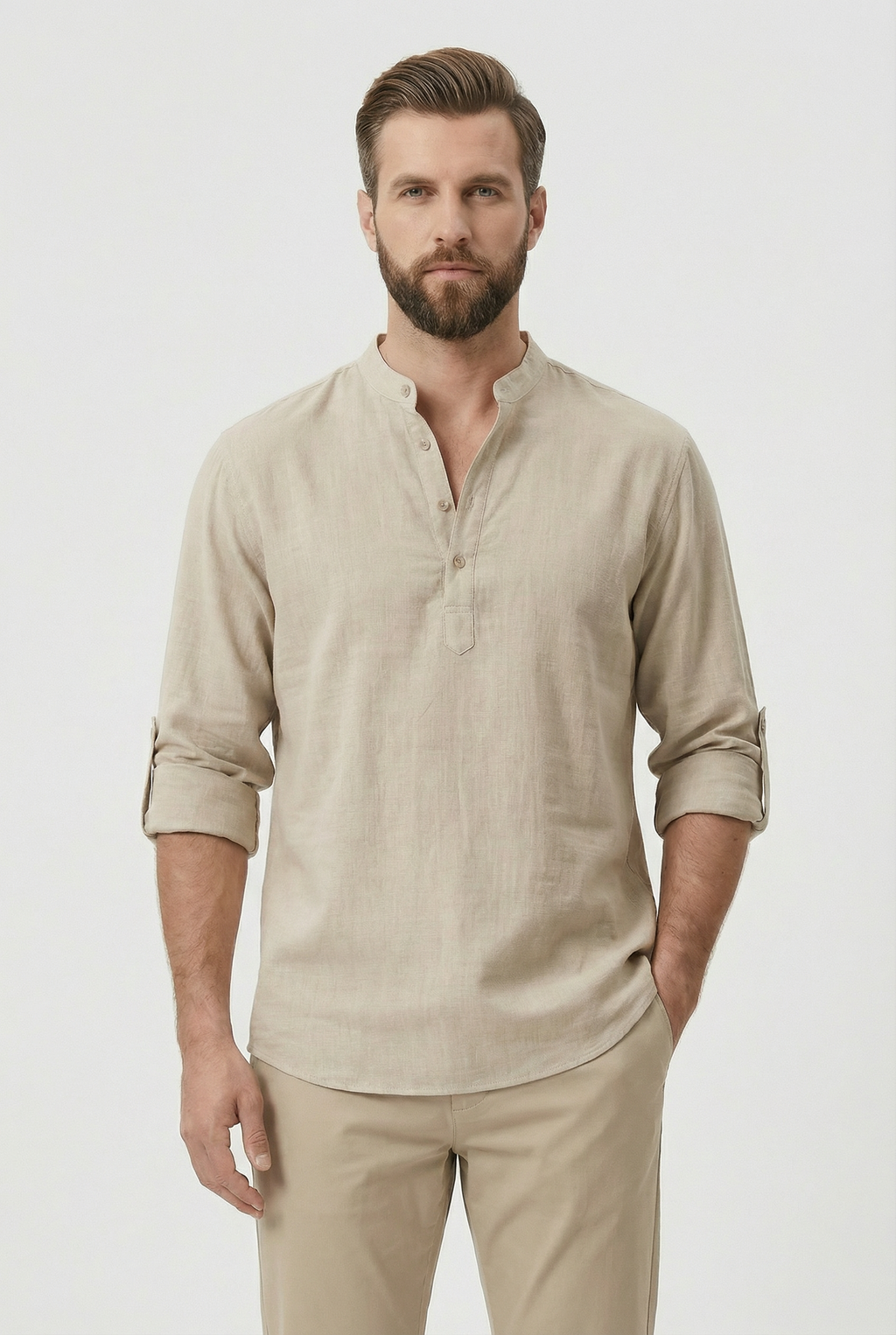 Chemise d’Été Homme en Lin, coloris Kaki