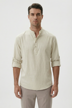 Chemise d’Été Homme en Lin, coloris Beige