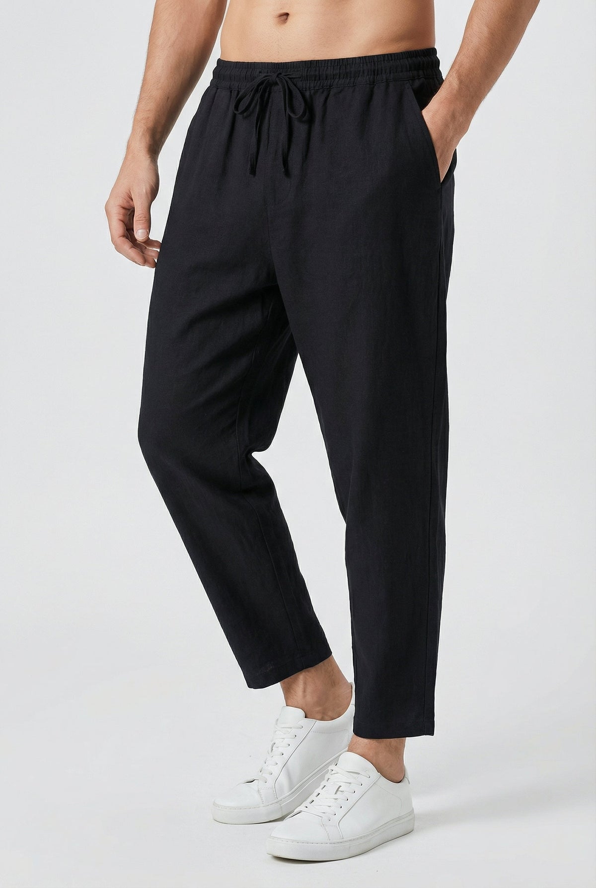 Pantalon Homme Coton-Lin, coloris Noir