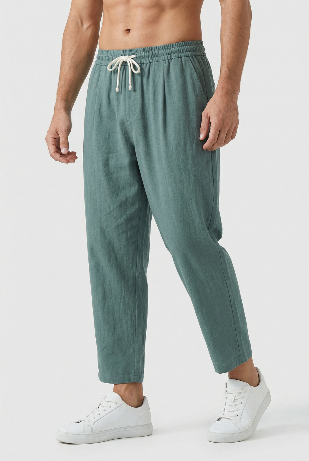 Pantalon Homme Coton-Lin, coloris Verte