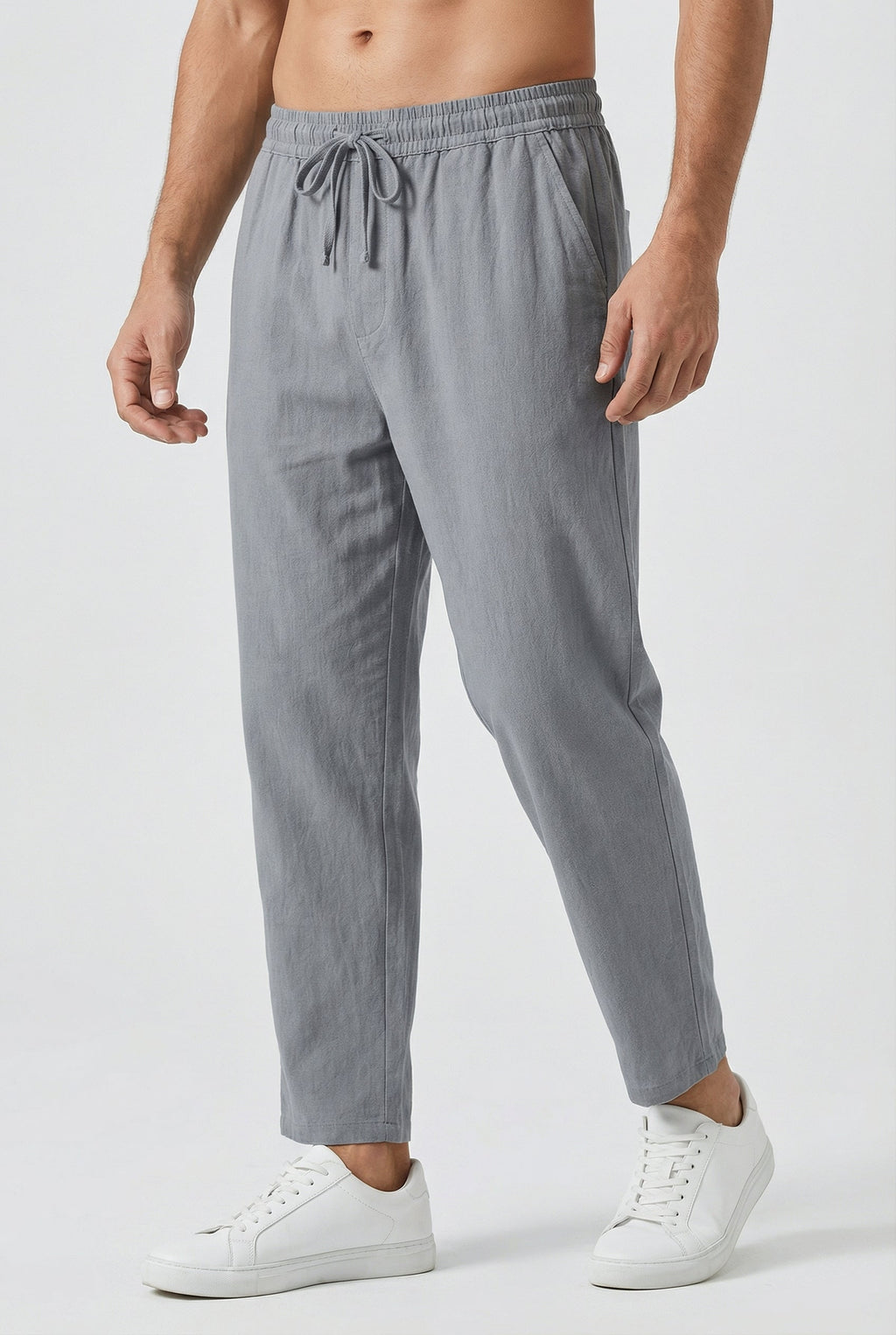 Pantalon Homme Coton-Lin, coloris Gris clair