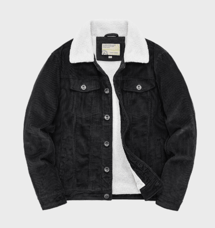 Veste Trucker Homme en Velours Côtelé, coloris Noir