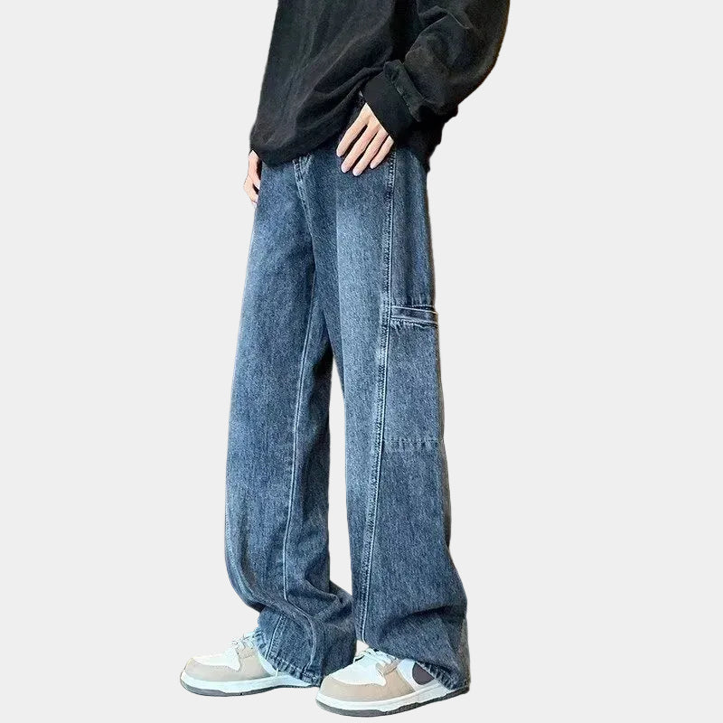 Jean homme coupe large, coloris Bleu