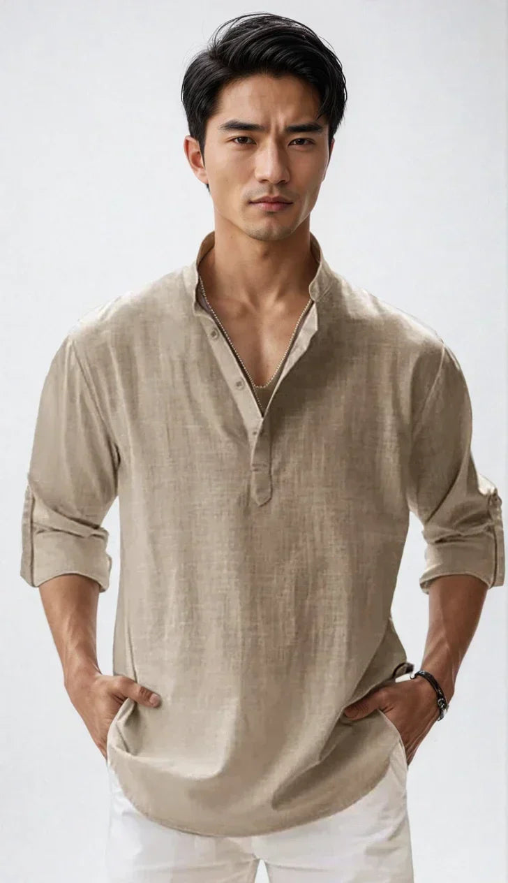 Chemise en lin pour homme, coloris Brun