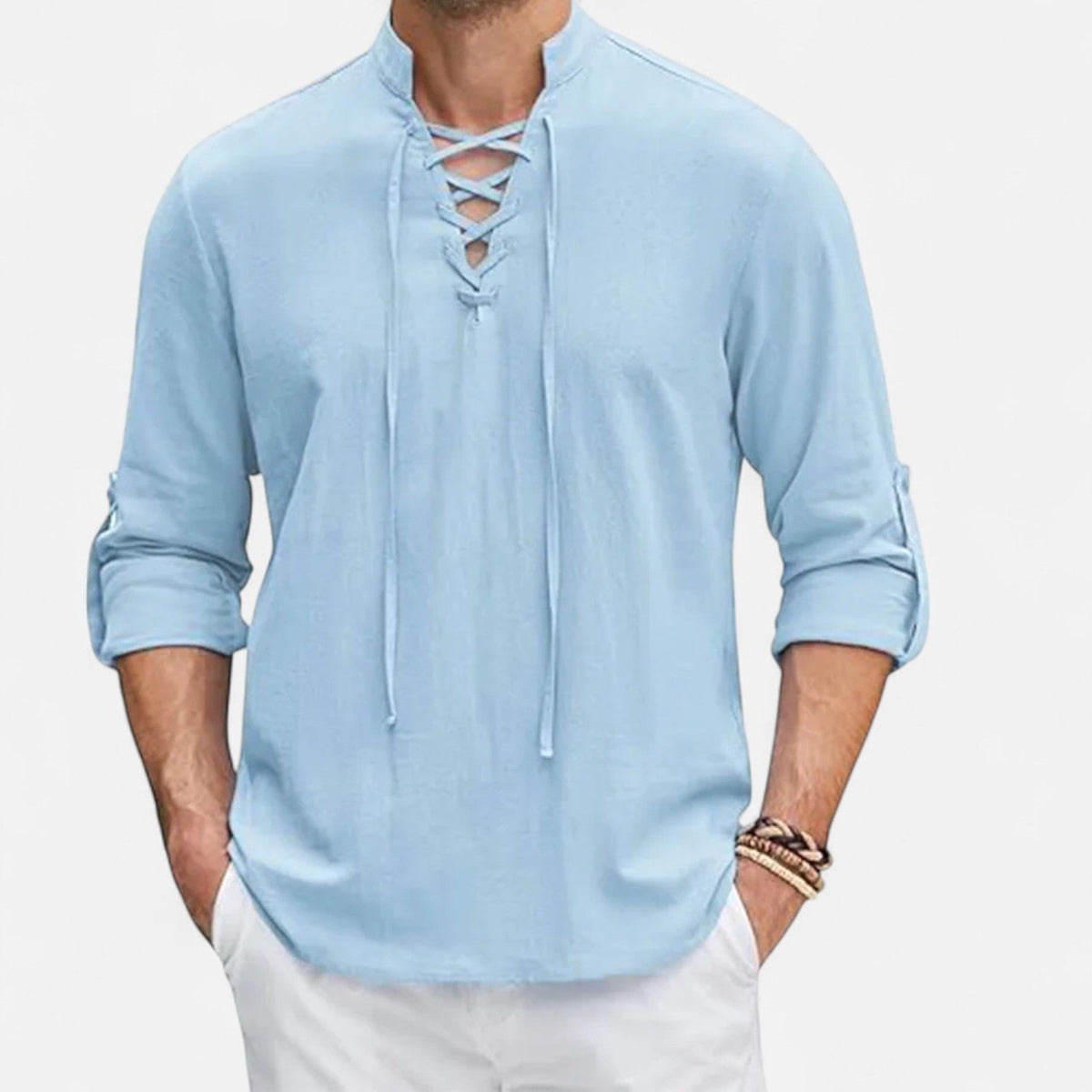 Chemise médiévale pour homme en lin et coton, coloris Bleu