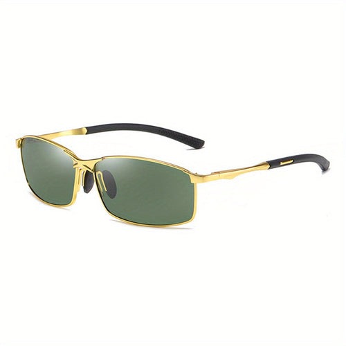 Lunettes de soleil homme à monture fine, coloris vert dore