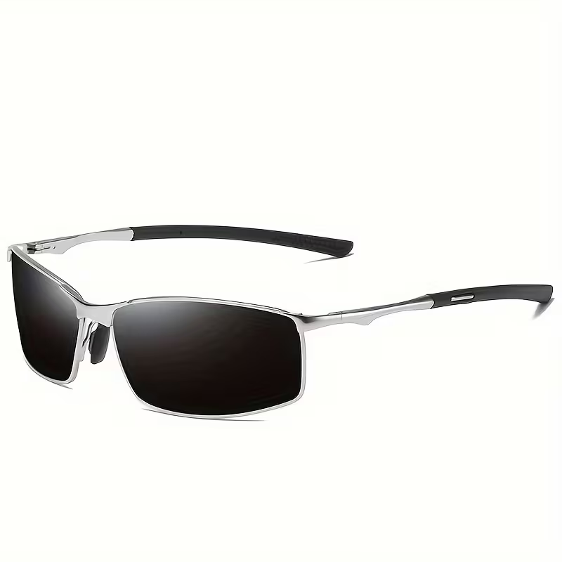 Lunettes de soleil homme à monture fine, coloris noir argente