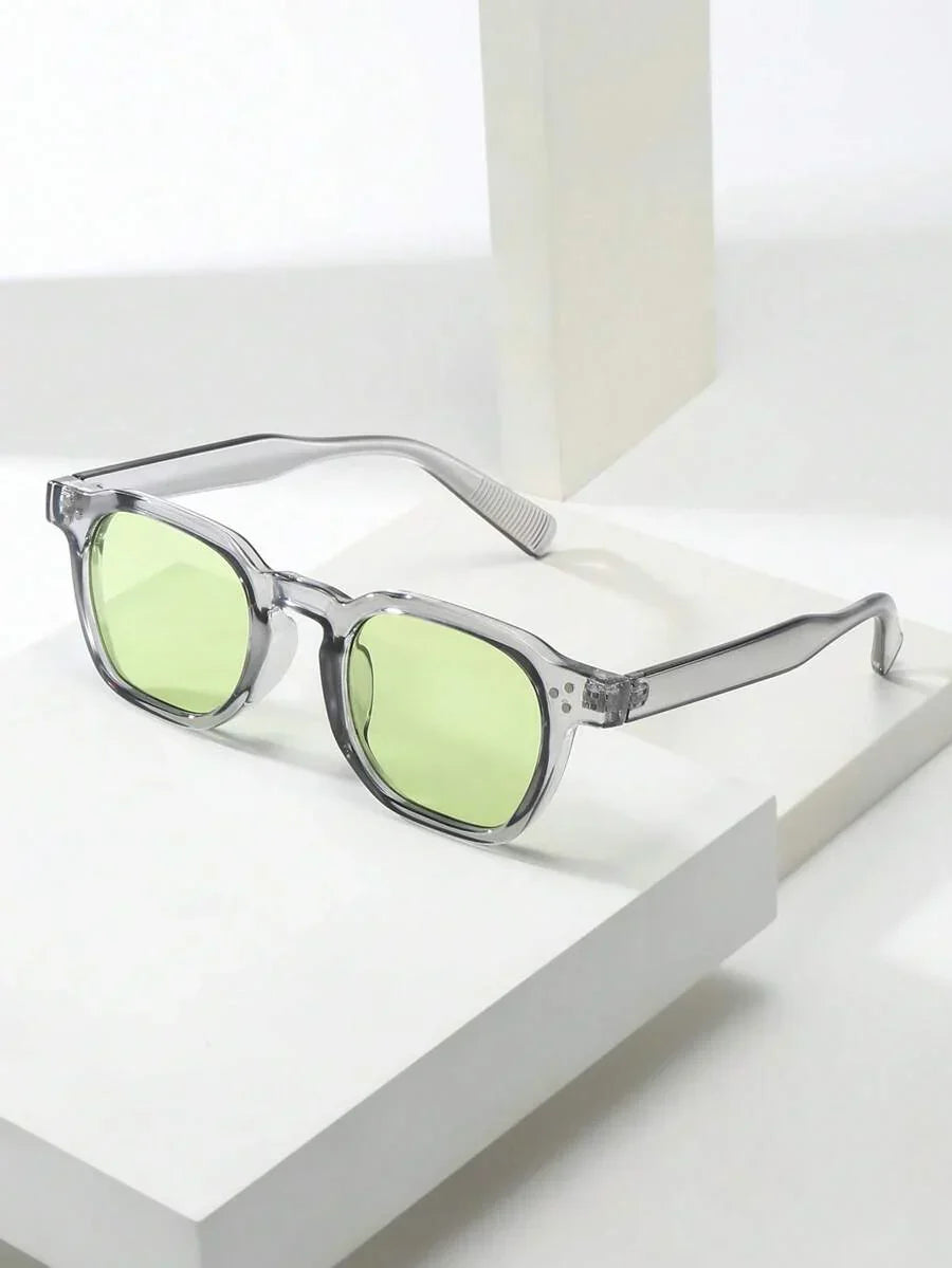 Lunettes de soleil homme à monture octogonale, coloris Gris/Vert