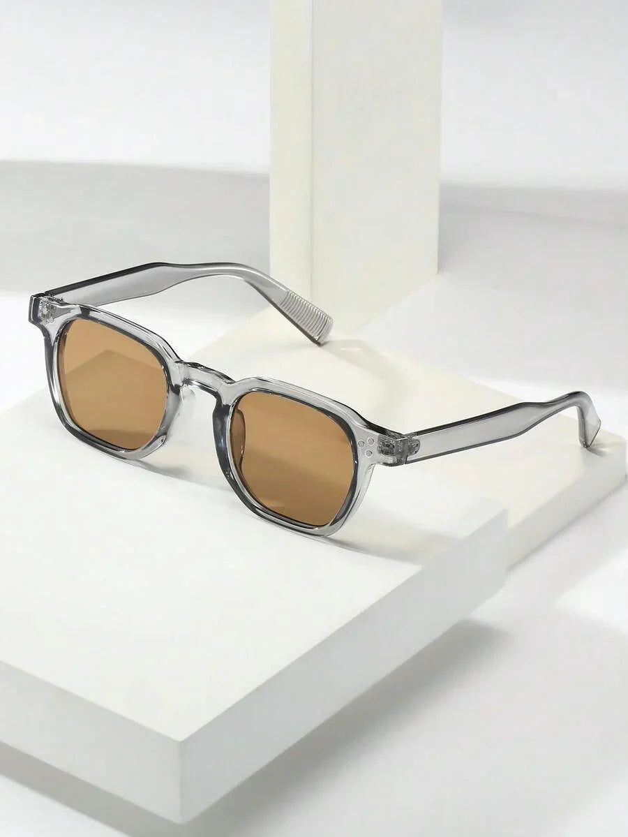 Lunettes de soleil homme à monture octogonale, coloris Gris/Marron