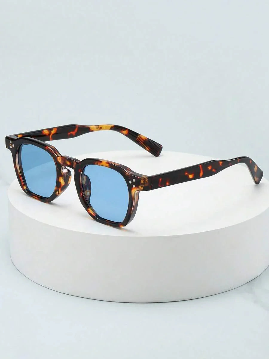 Lunettes de soleil homme à monture ronde, variante Tortue/Bleu