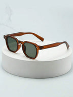 Lunettes de soleil homme à monture ronde, coloris Marron/Vert