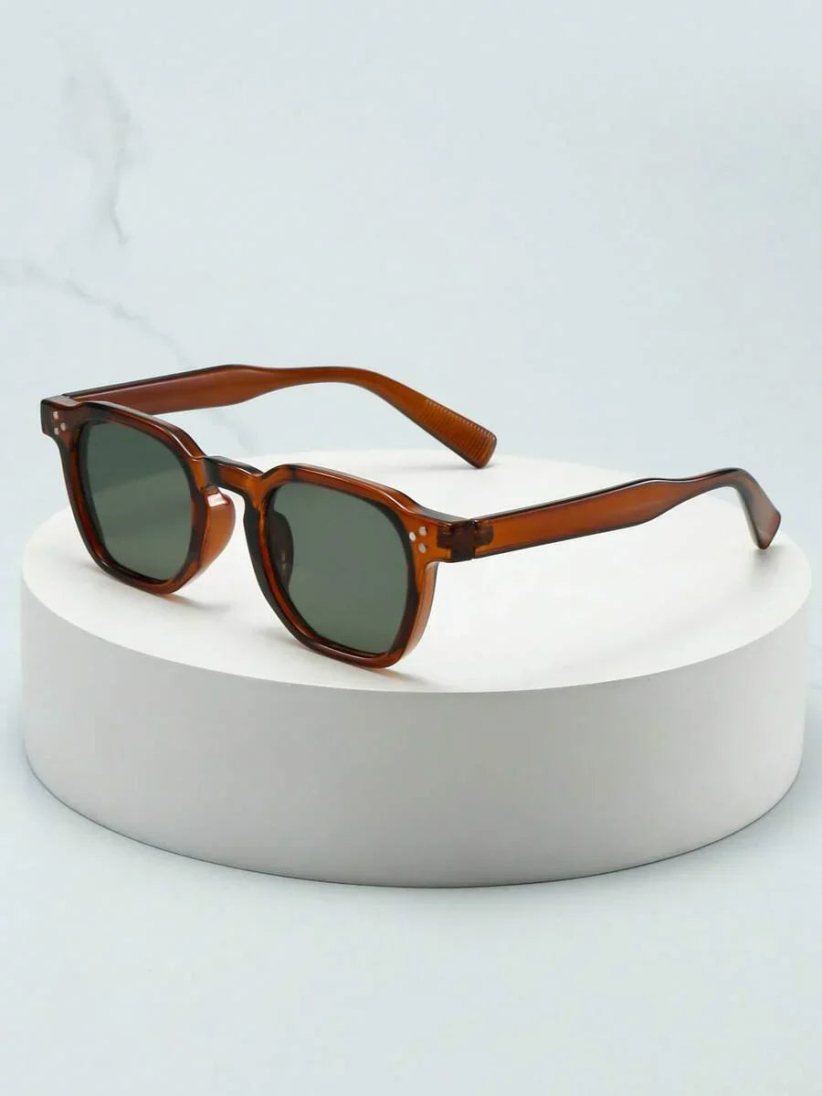 Lunettes de soleil homme à monture ronde, coloris Marron/Vert