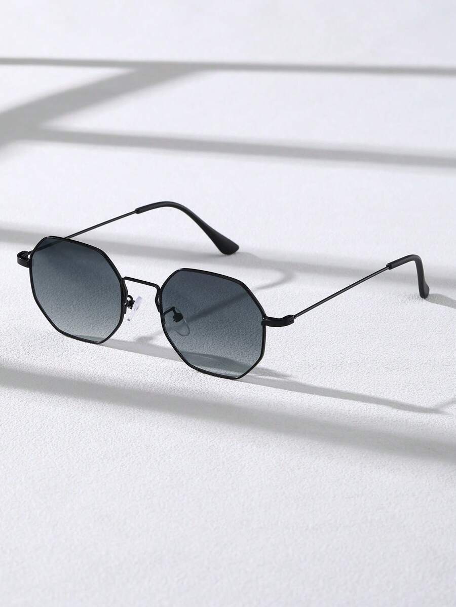 Lunettes de soleil homme octogonales, coloris Noir gris