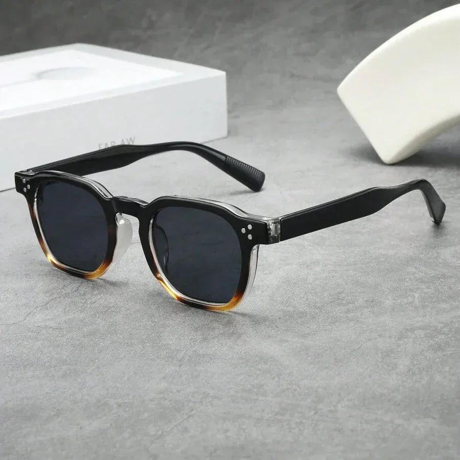 Lunettes de soleil homme rondes écaille, coloris Noir/Marron clair