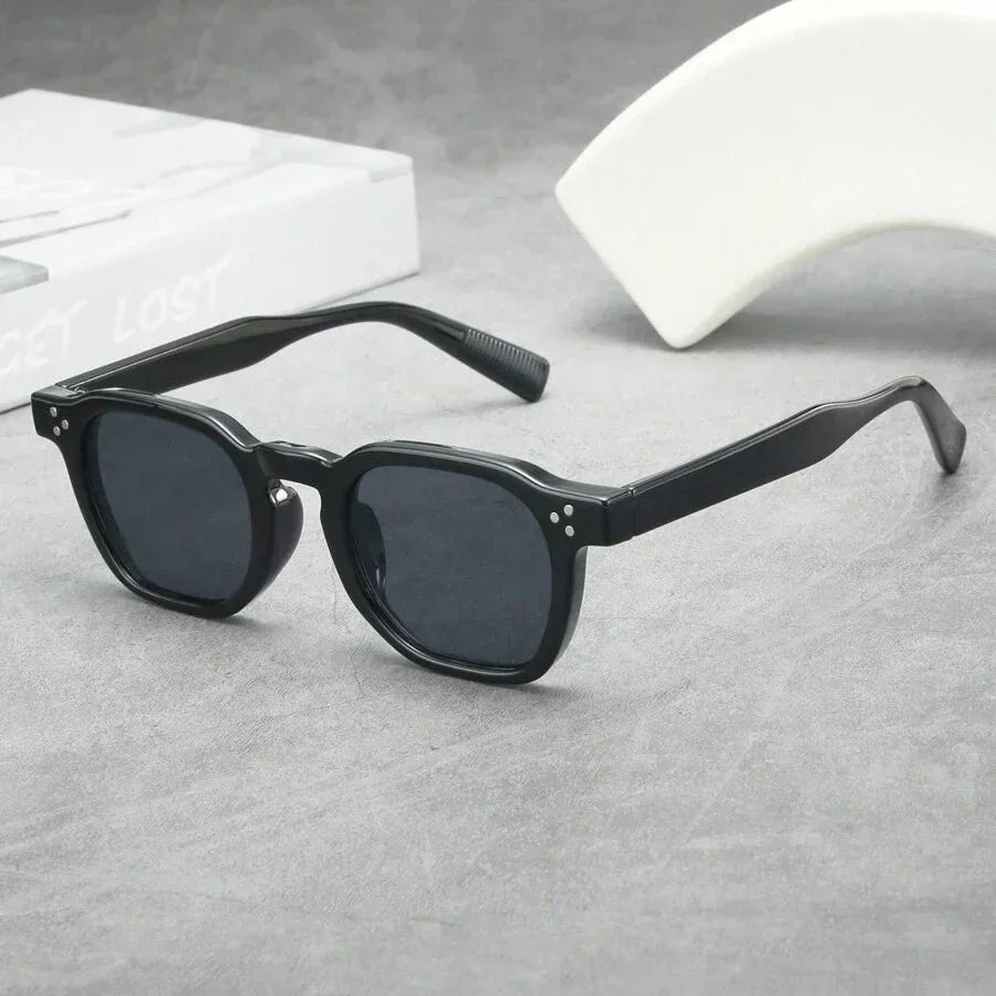 Lunettes de soleil homme rondes écaille, coloris Noir/Gris