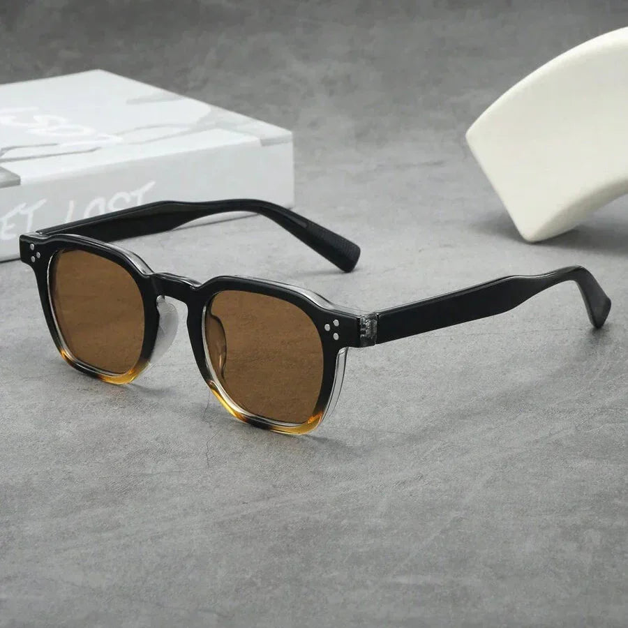 Lunettes de soleil homme rondes écaille, coloris Noir/Jaune