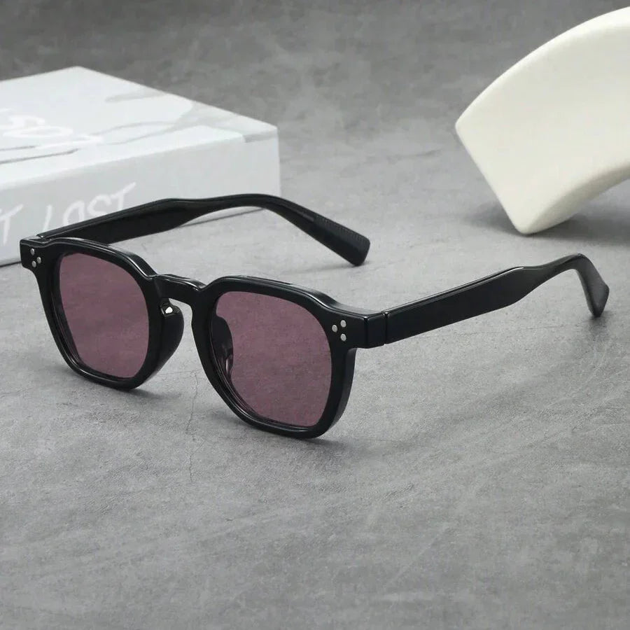 Lunettes de soleil homme rondes écaille, coloris Noir/Violet