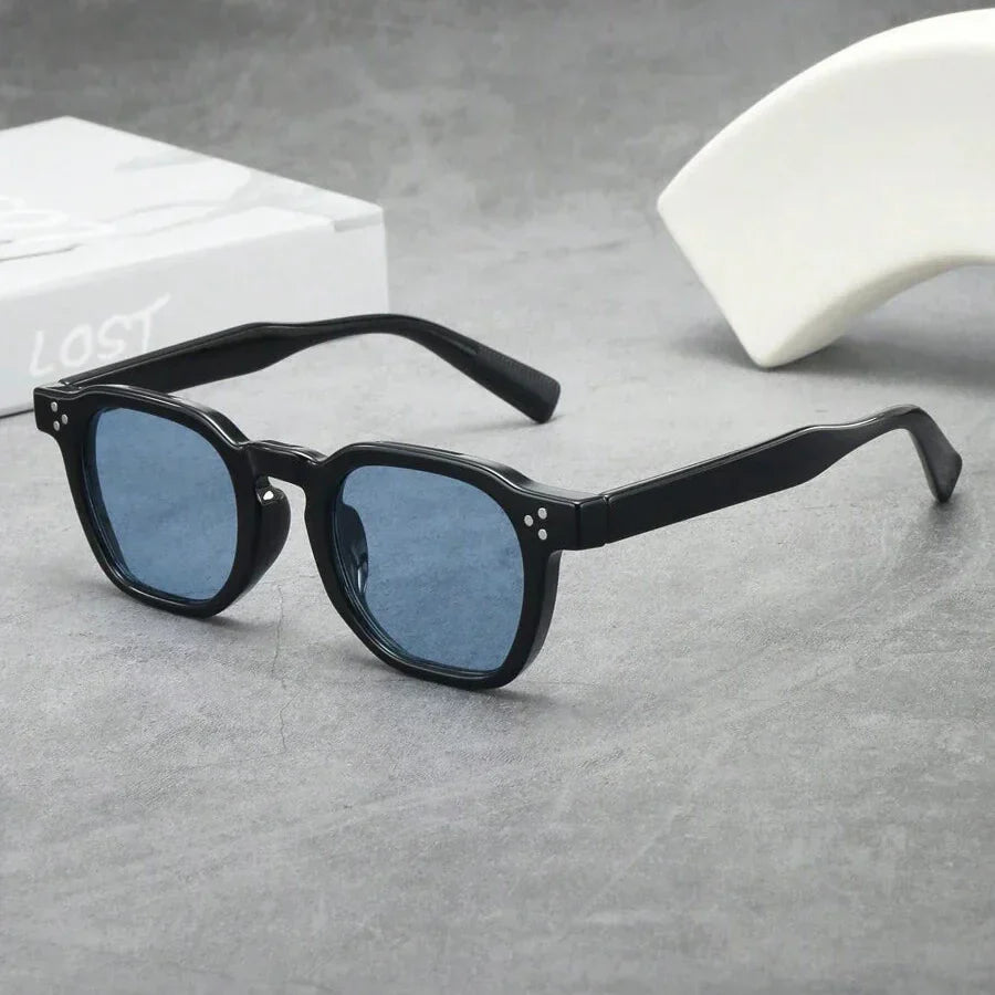 Lunettes de soleil homme rondes écaille, coloris Noir/Bleu