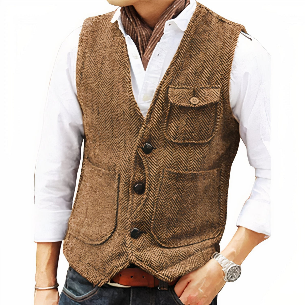 Gilet Homme à Coupe, coloris Marron