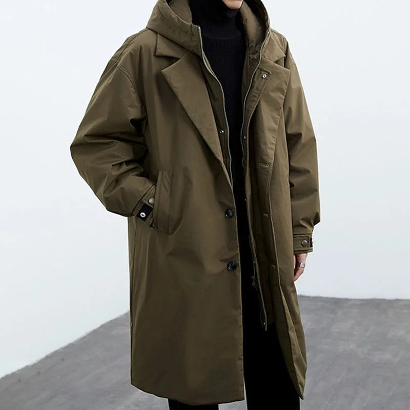 Manteau Trench Long pour Homme avec Capuche, coloris Vert armée