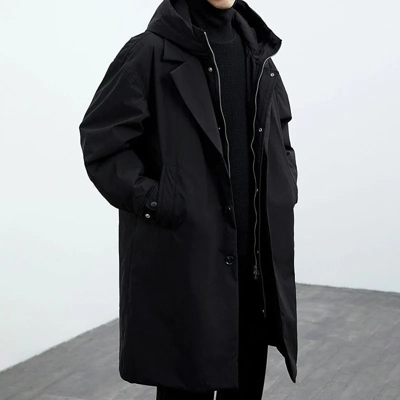 Manteau Trench Long pour Homme avec Capuche, coloris Noir