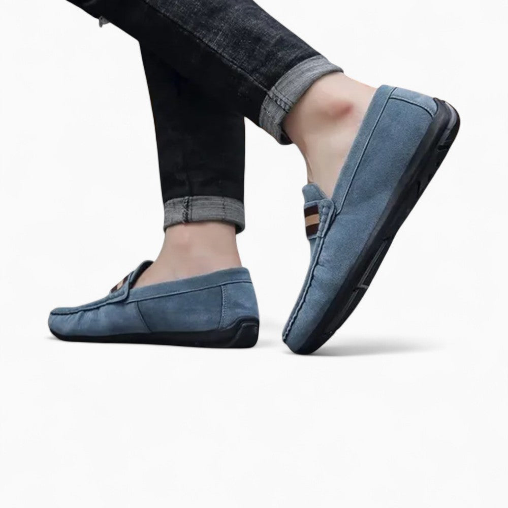 Mocassins En Daim Synthétique Avec Un Design Original Pour Hommes, coloris Bleu Marine, vue 2